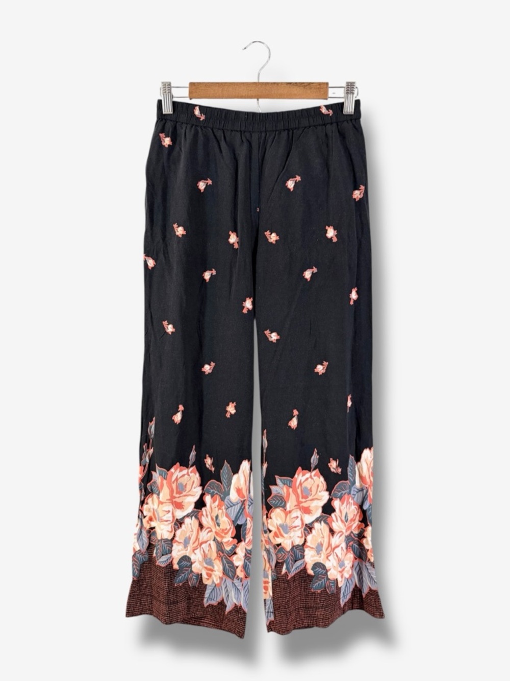 Anthropologie ett:twa Blake Wide Leg Pants XS Black Floral Pull On Stretch Waist